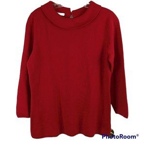 Talbot's Red Knit Sabrina Roll Collar 3/4 Sleeve Tunic Sweater NWT